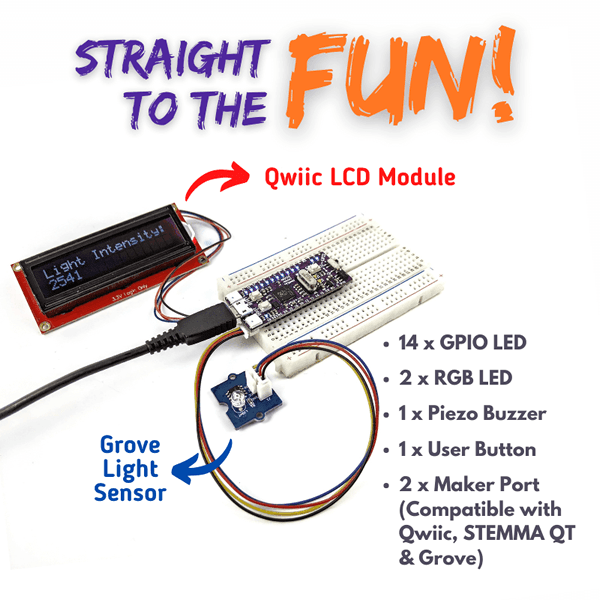 Qwiic LCD module with Grove light sensor kit.