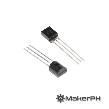 Two black transistors with three leads each.