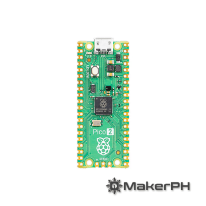 Raspberry Pi Pico 2 microcontroller with MakerPH logo.