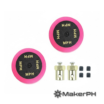 custom sumo robot silicone wheels – pair (56mm x 25mm) pink/black