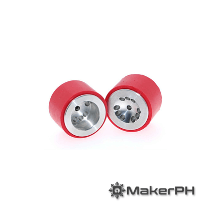 Red and silver roller skate wheels