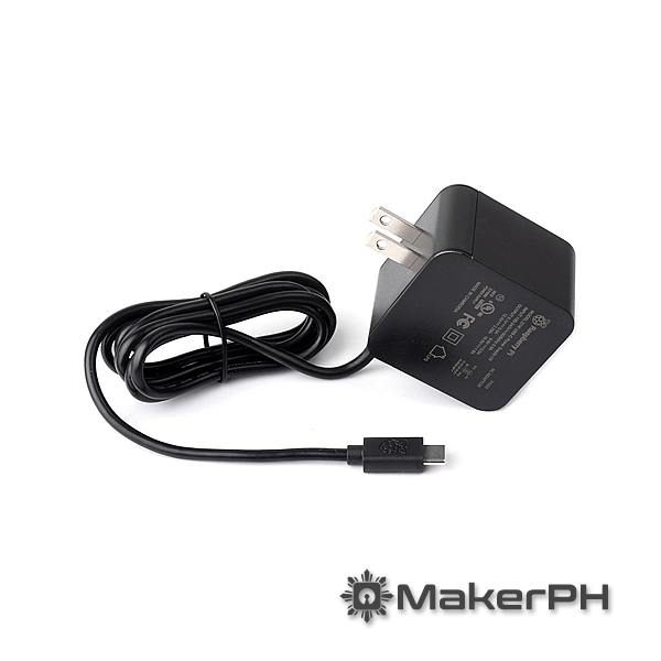 Black power adapter with USB-C connector
