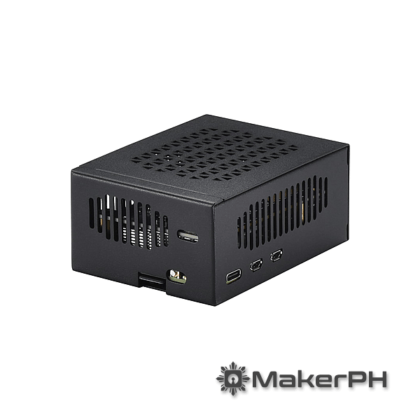 Compact black computer case with ports