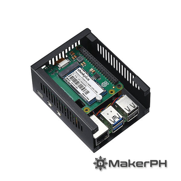 Raspberry Pi in black case, top view