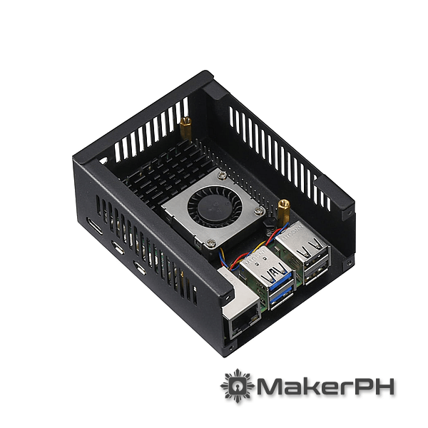 Black case with mini fan and USB ports