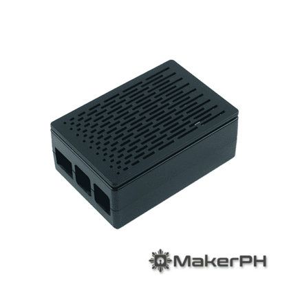 Black plastic case with ventilation slots