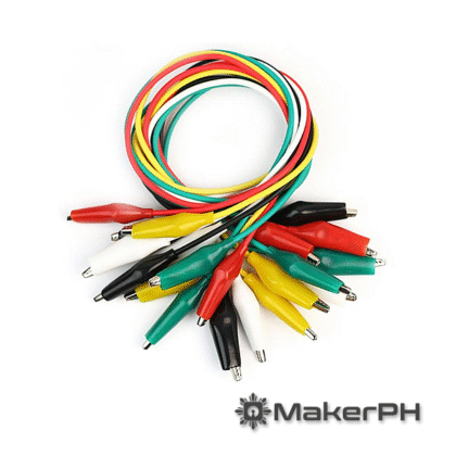 Colorful alligator clip wires for electronics projects.