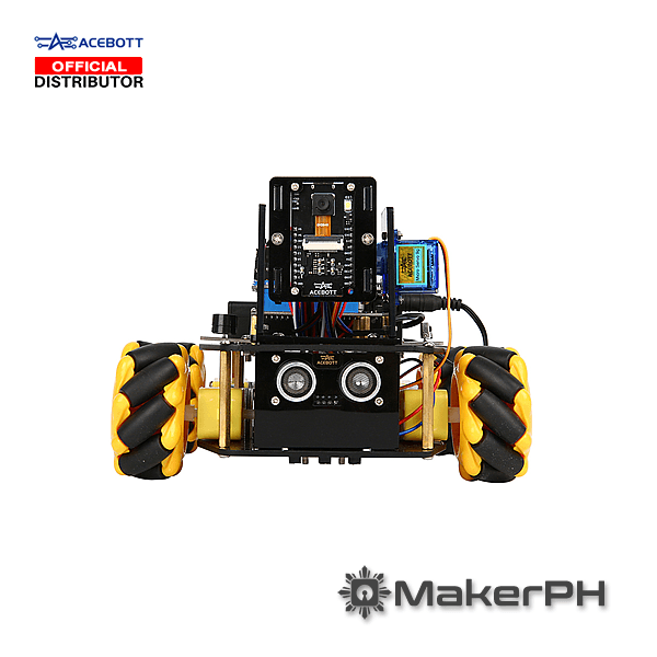 Robotics kit with Mecanum wheels displayed.